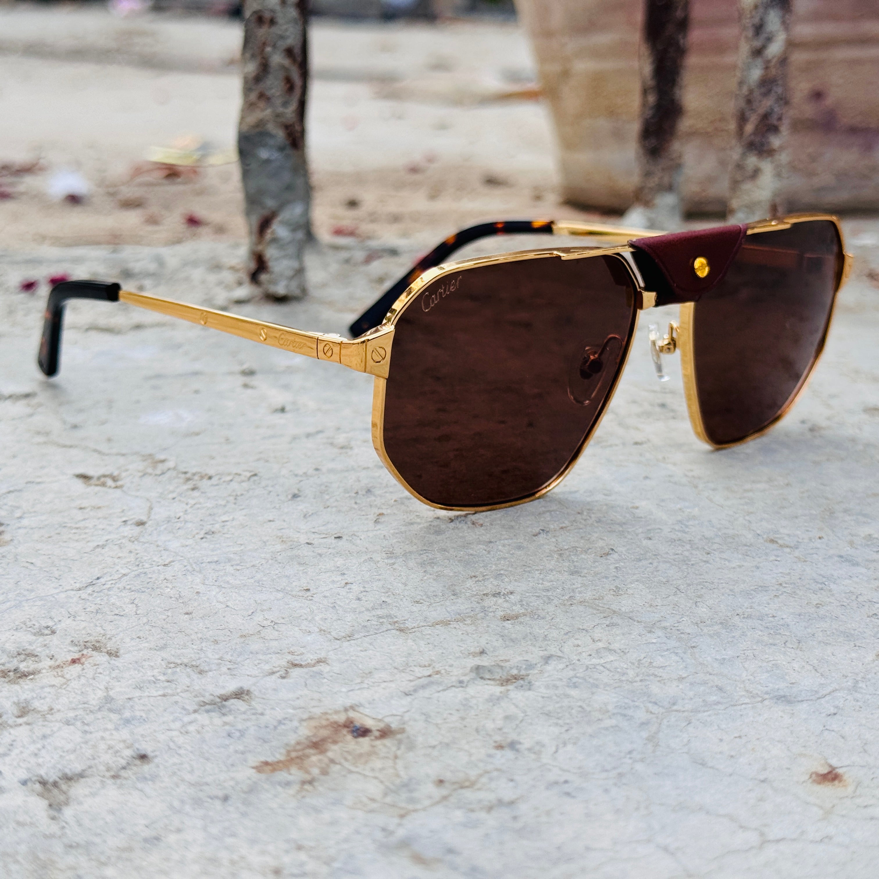 Cartier – 0462 - 60 –  Golden Brown - Metal - Sunglasses – Unisex - Premium