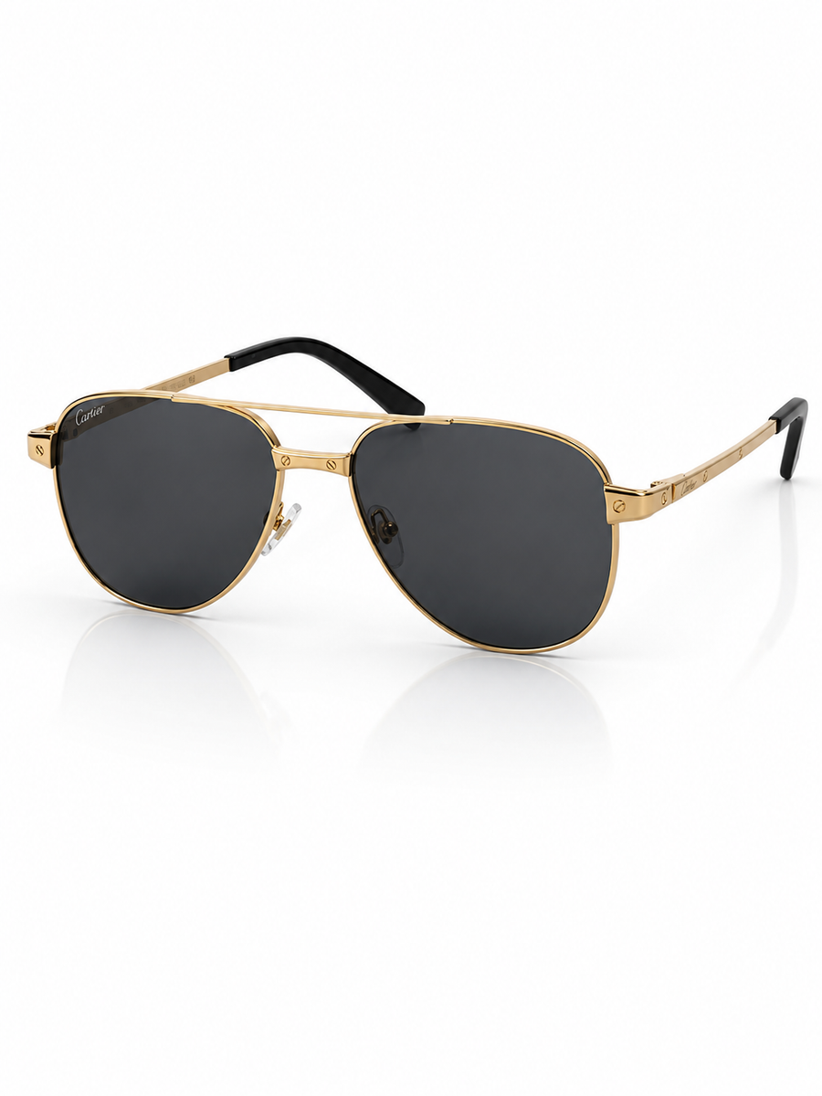 Cartier – 0425 - 59 – Golden Black - Metal - Sunglasses – Unisex - Premium
