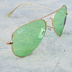 Rayban – 3026 – 62 – Golden Green – Metal – Sunglasses – Unisex