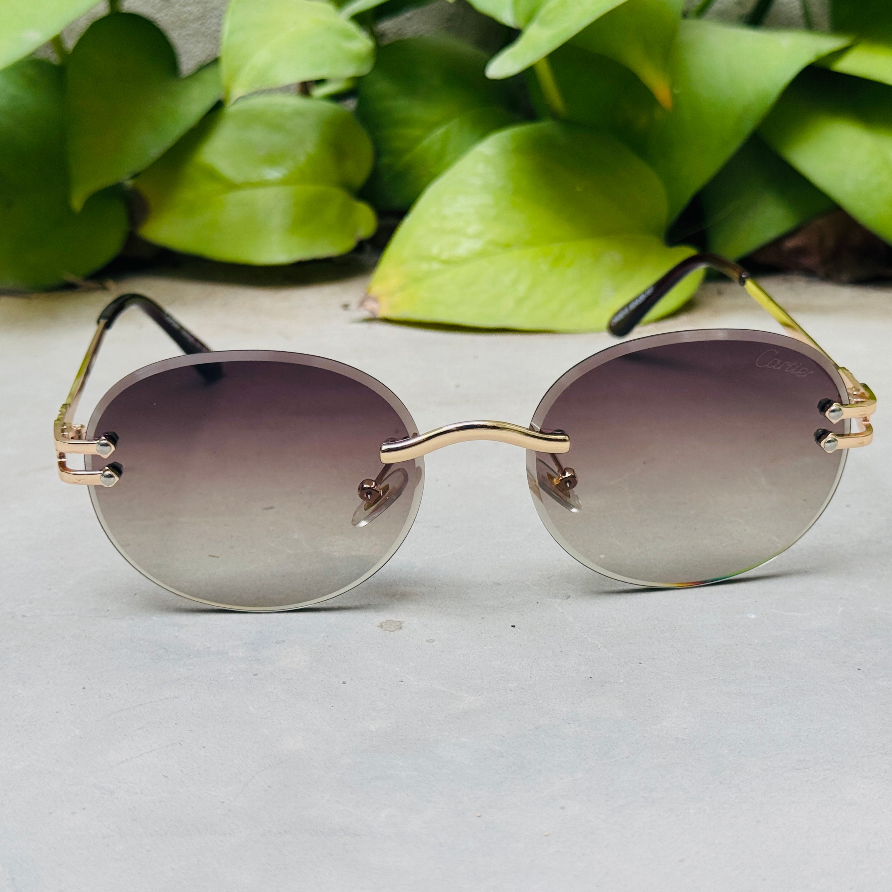 Cartier – 142 – 60 – Golden Brown – Metal - Sunglasses – Rimless - Unisex