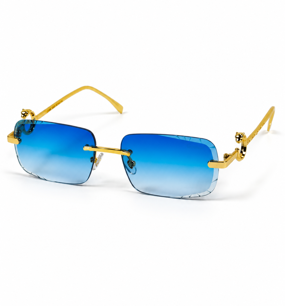 Cartier – 1454 – 60 – Golden Blue – Metal - Sunglasses – Rimless - Unisex
