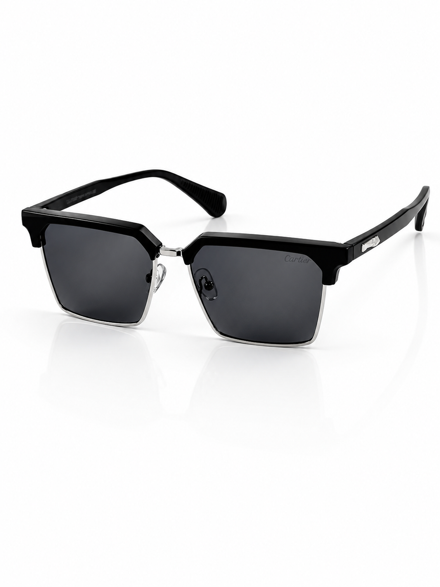 Cartier – 3636 – 56 – Silver Black - Acetate - Metal - Sunglasses – Unisex