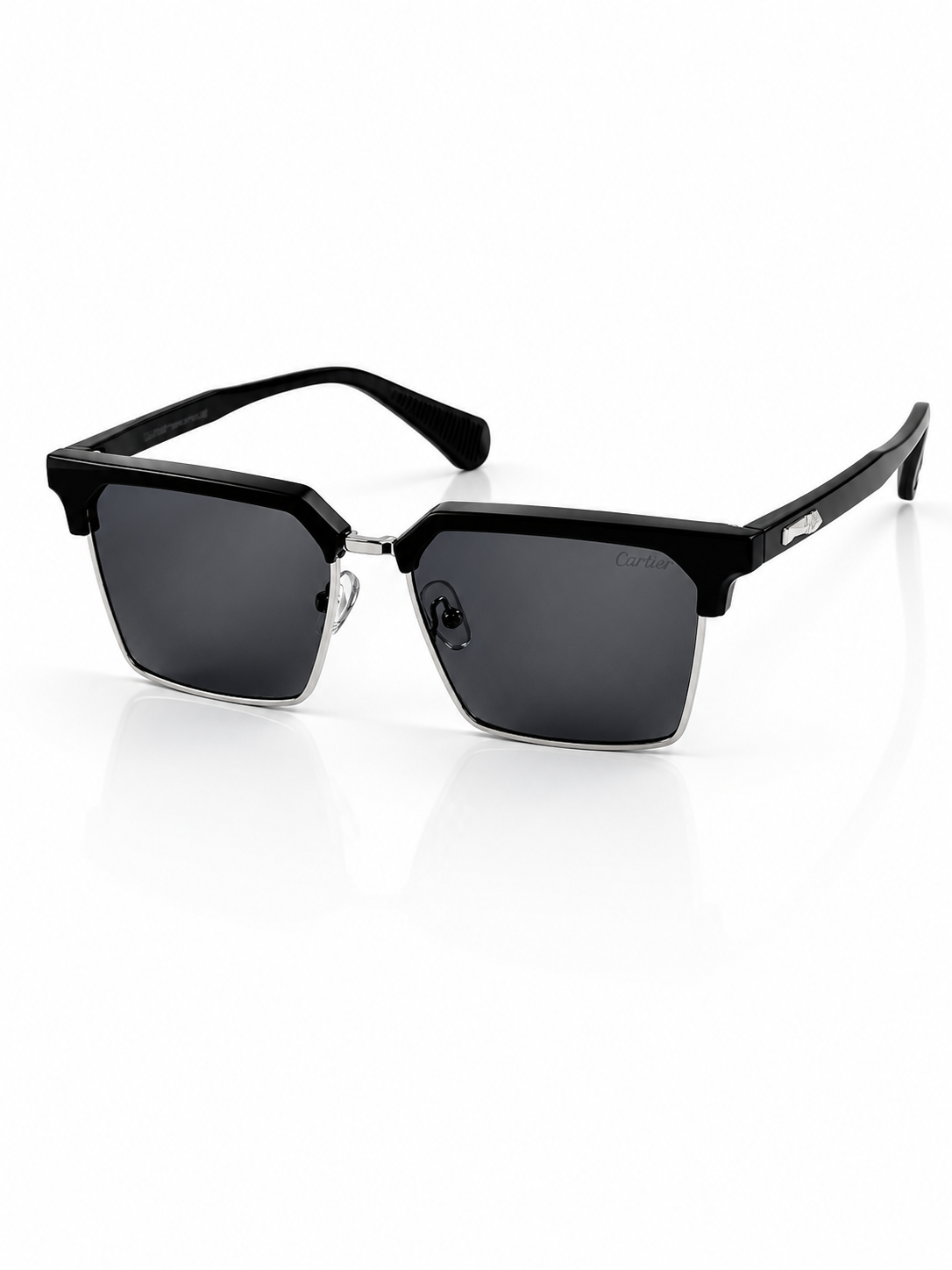 Cartier – 3636 – 56 – Silver Black - Acetate - Metal - Sunglasses – Unisex