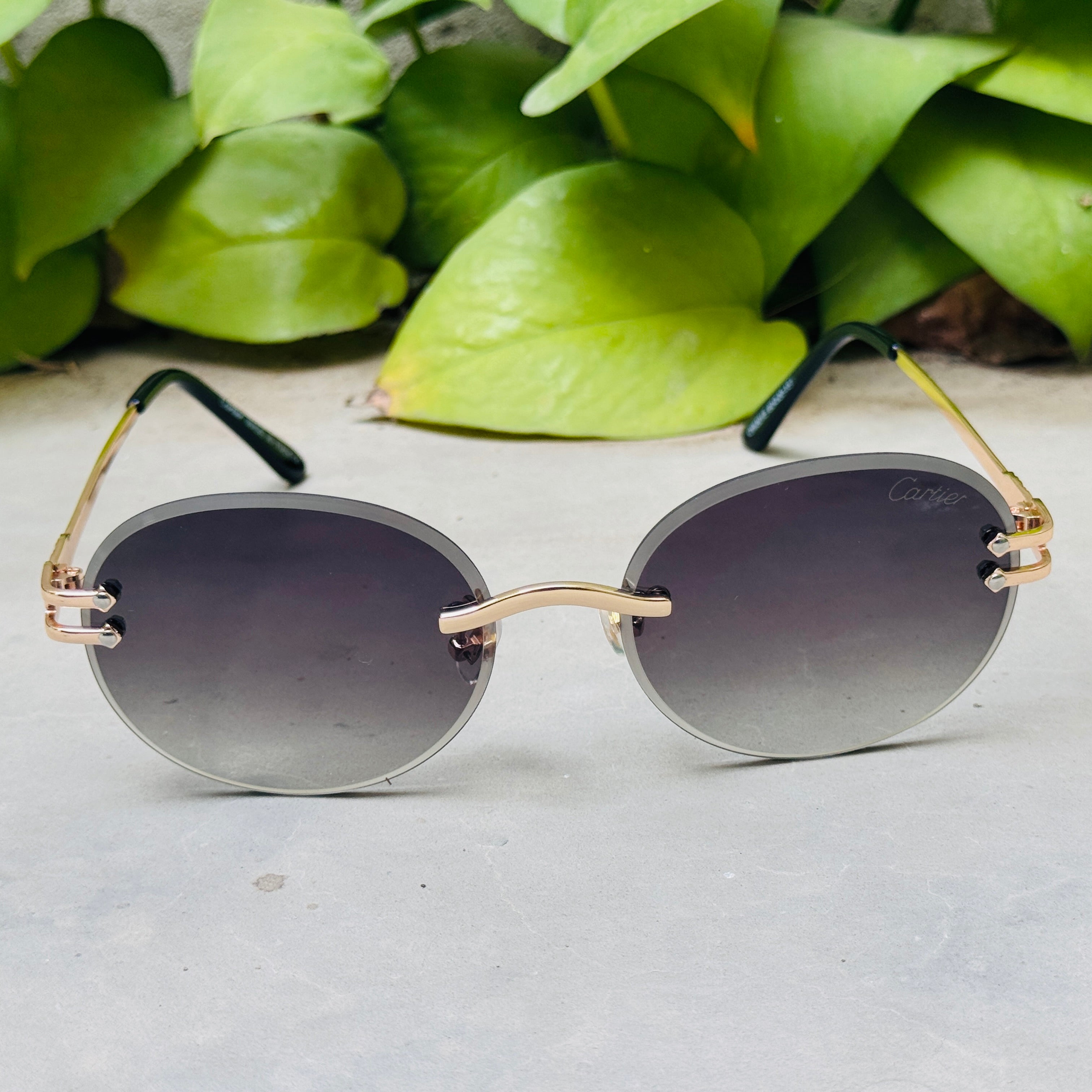 Cartier – 142 – 60 – Golden Green – Metal - Sunglasses – Rimless - Unisex