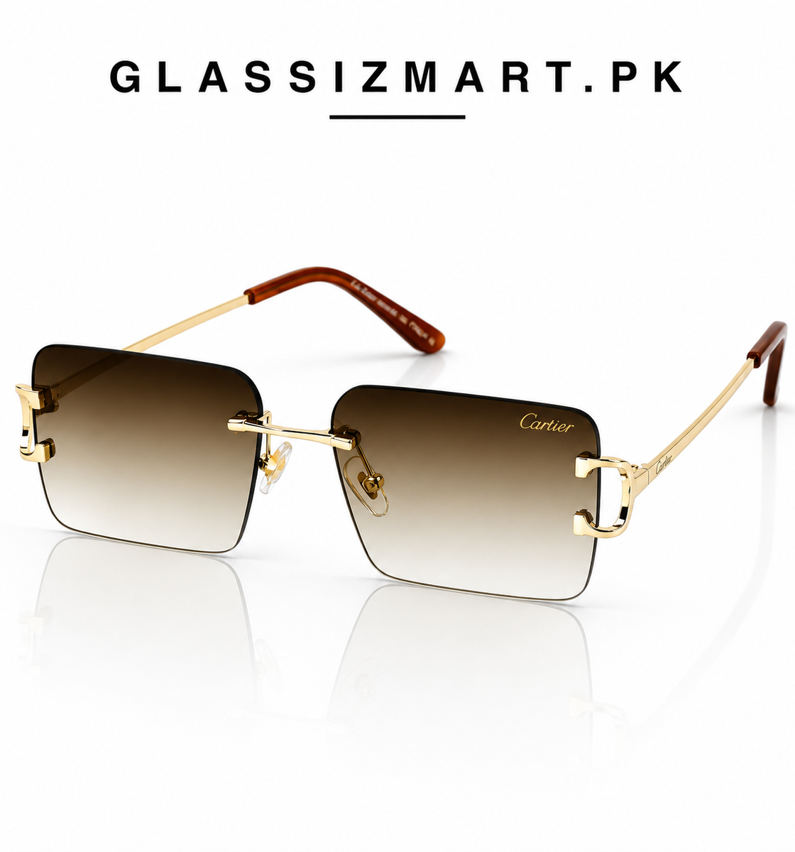 Cartier – 3082 – 62 – Golden Brown – Metal - Sunglasses – Rimless - Unisex
