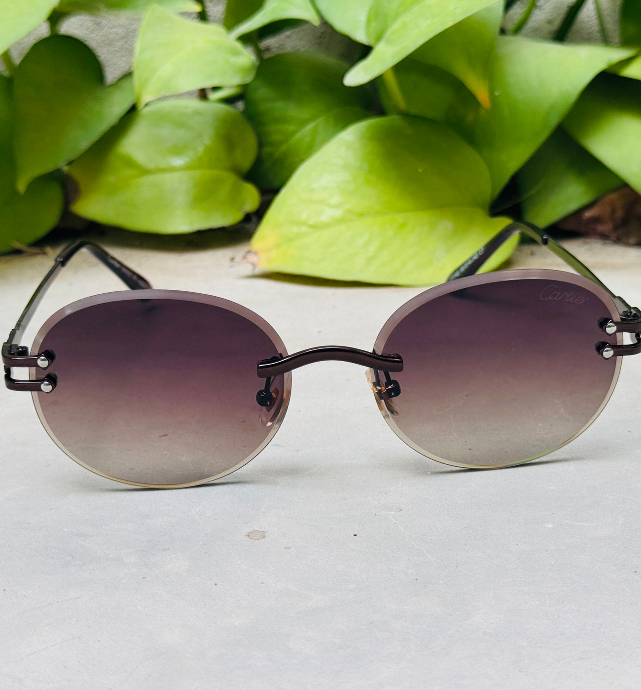 Cartier – 142 – 60 – Brown – Metal - Sunglasses – Rimless - Unisex