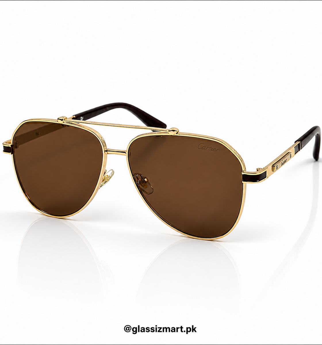 Cartier – 58473 – 60 – Golden Brown – Metal – Sunglasses – Unisex