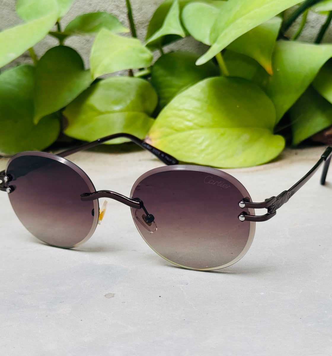 Cartier – 142 – 60 – Brown – Metal - Sunglasses – Rimless - Unisex