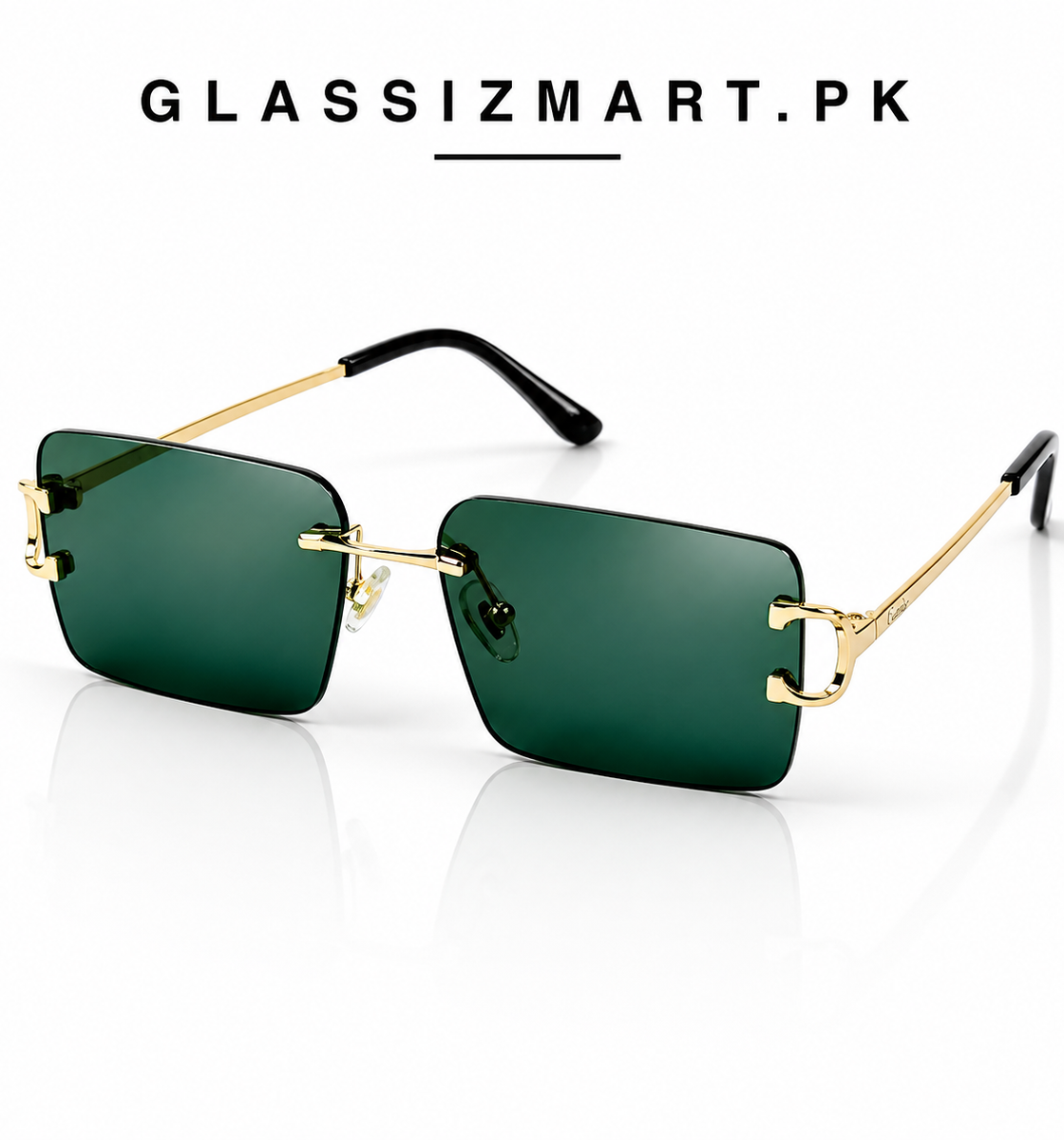 Cartier – 3082 – 62 – Golden Green – Metal - Sunglasses – Rimless - Unisex