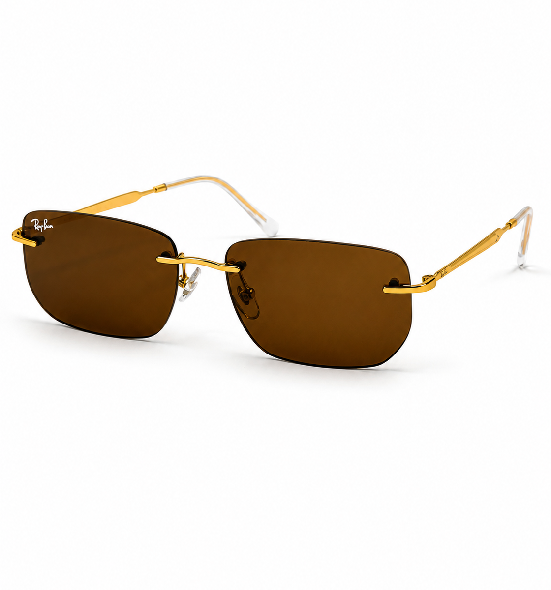 Rayban - RB3768 - Golden Brown - Metal - Rimless - Rectangle - Sunglasses - Premium