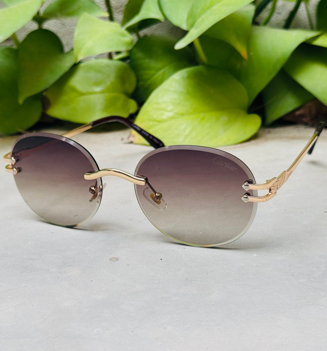 Cartier – 142 – 60 – Golden Brown – Metal - Sunglasses – Rimless - Unisex