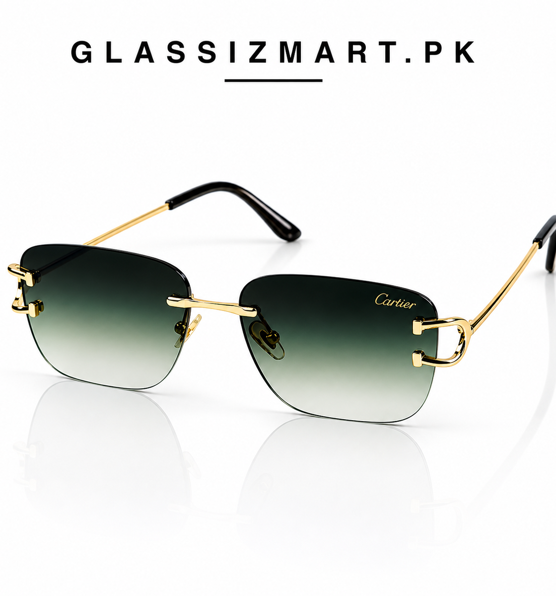 Cartier – 3083 – 62 – Golden Green – Metal - Sunglasses – Rimless - Unisex