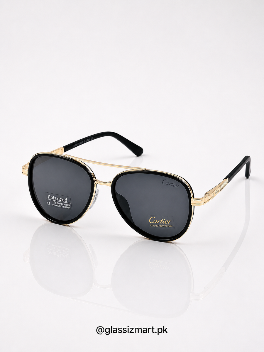 Cartier – A910 – 60 – Golden Black – Metal – Sunglasses – Unisex