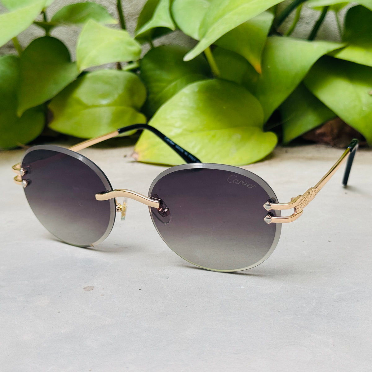 Cartier – 142 – 60 – Golden Green – Metal - Sunglasses – Rimless - Unisex