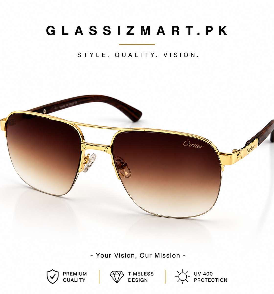 Cartier – CA130 – 57 – Golden Brown Gradient – Metal – Sunglasses – Unisex