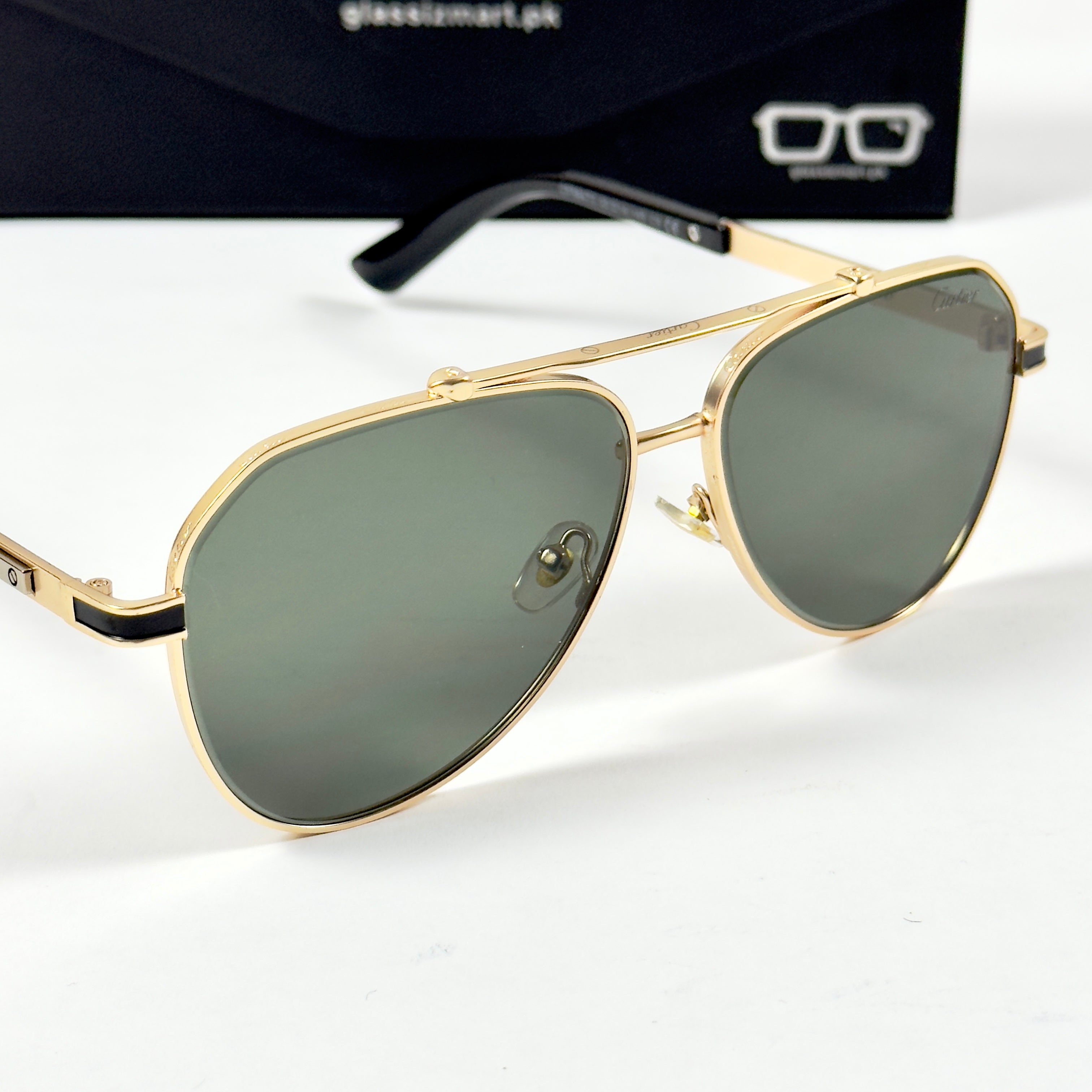Cartier – 58473 – 60 – Golden Green – Metal – Sunglasses – Unisex