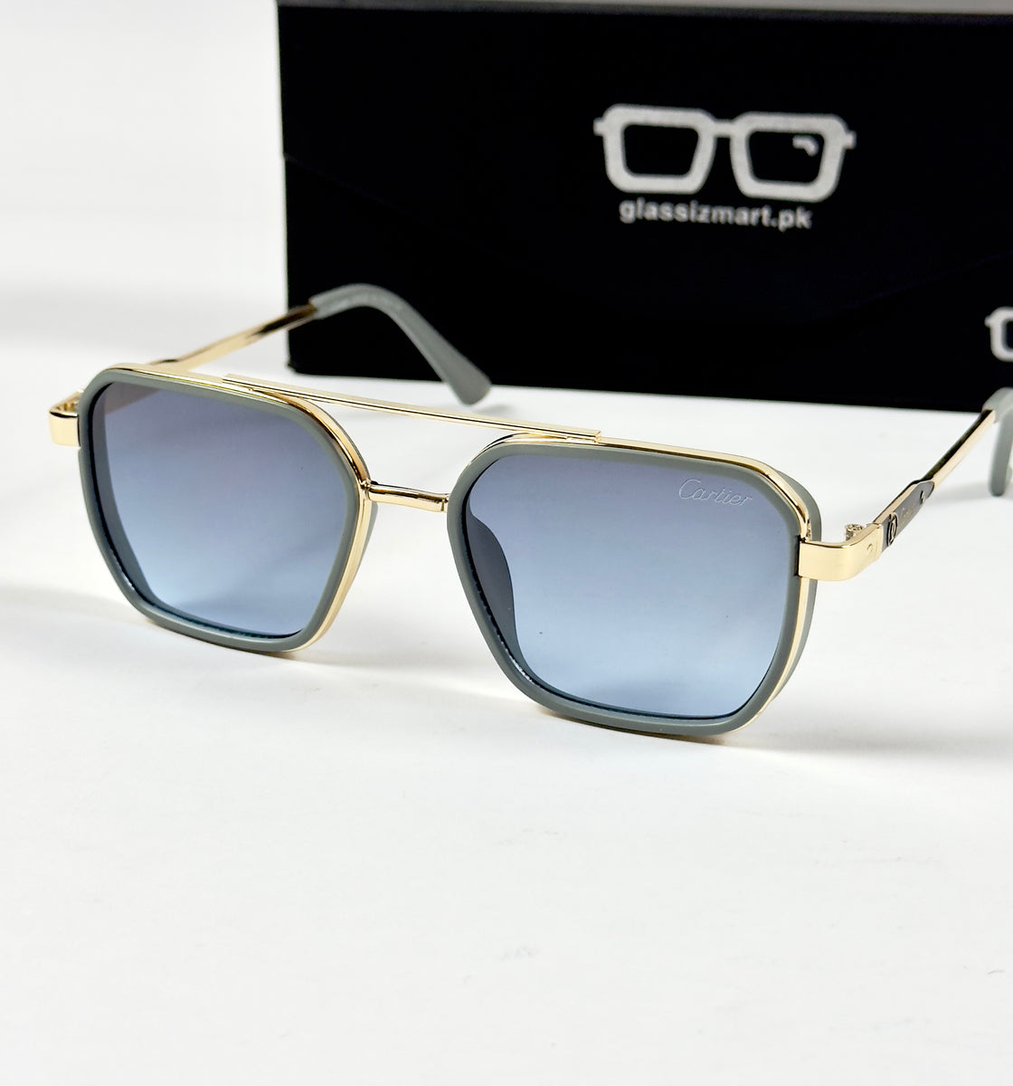 Cartier – 58497 – 54 – Golden Blue – Metal – Sunglasses – Unisex