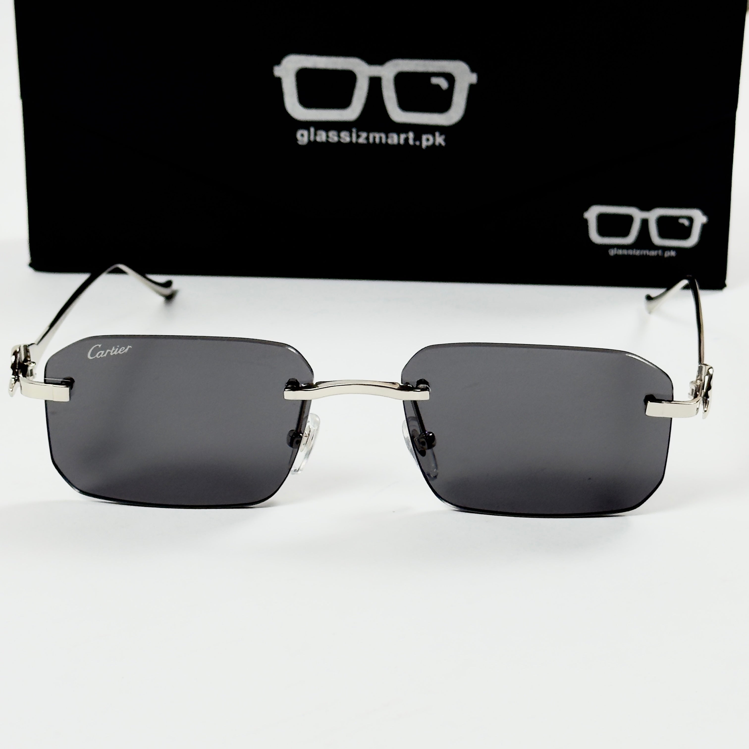Cartier – 0506 - 56 – Silver Black - Metal - Sunglasses – Unisex - Premium