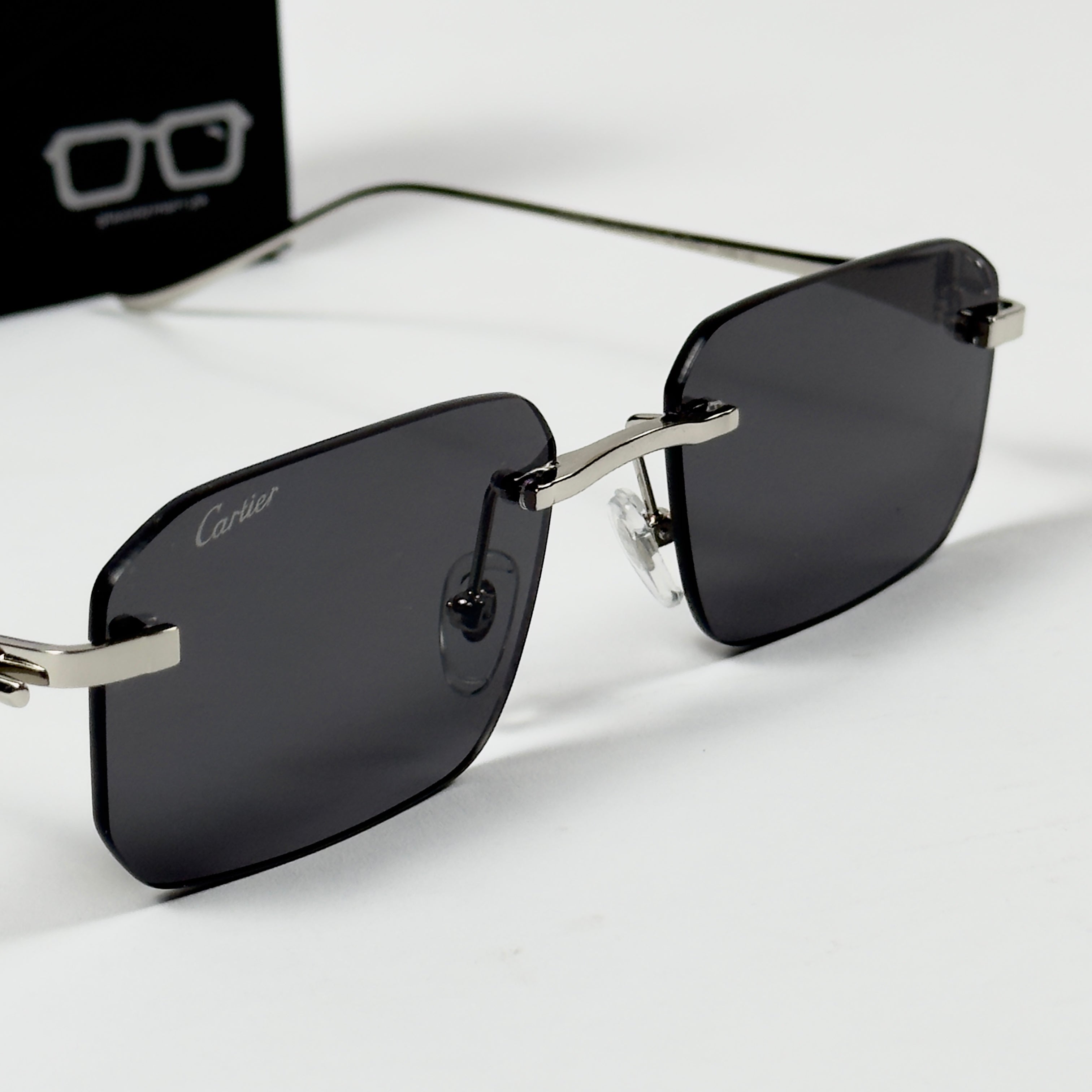 Cartier – 0506 - 56 – Silver Black - Metal - Sunglasses – Unisex - Premium