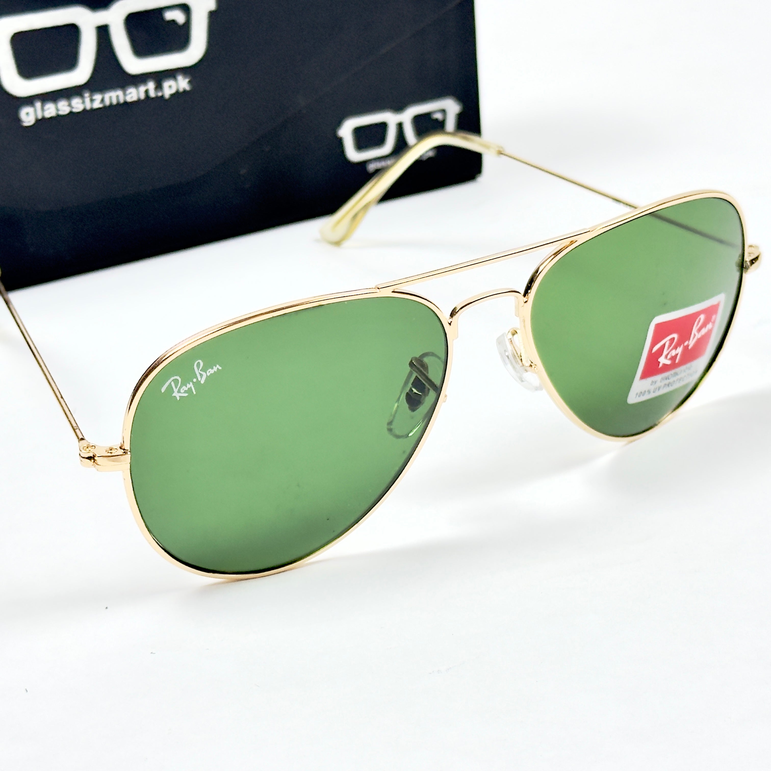 Rayban – 3026 – 62 – Golden Green – Metal – Sunglasses – Unisex