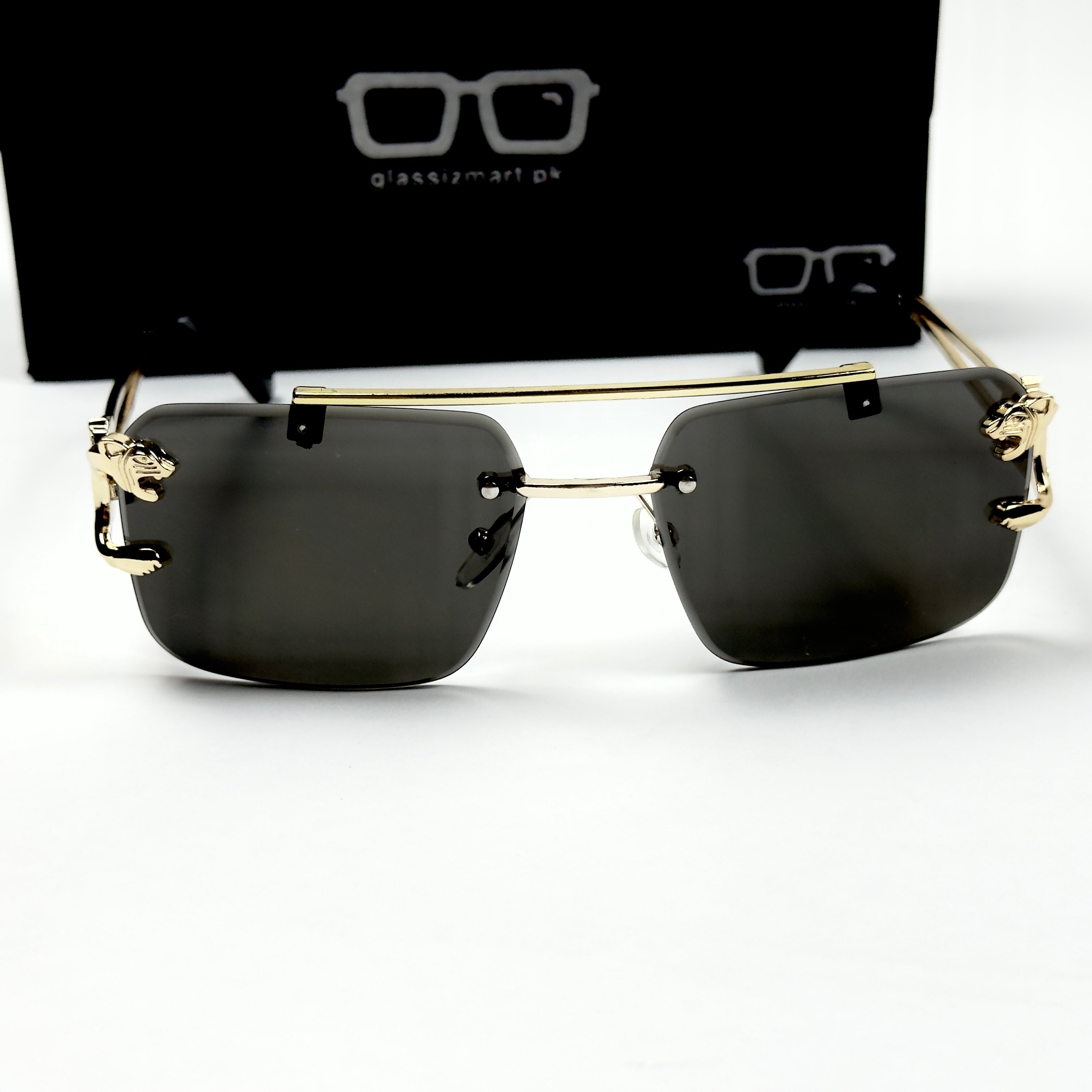 Cartier - RR49 - 53 - Golden Black - Double Bridge - Rimless - Metal - Square - Sunglasses - Unisex