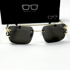 Cartier - RR49 - 53 - Golden Black - Double Bridge - Rimless - Metal - Square - Sunglasses - Unisex