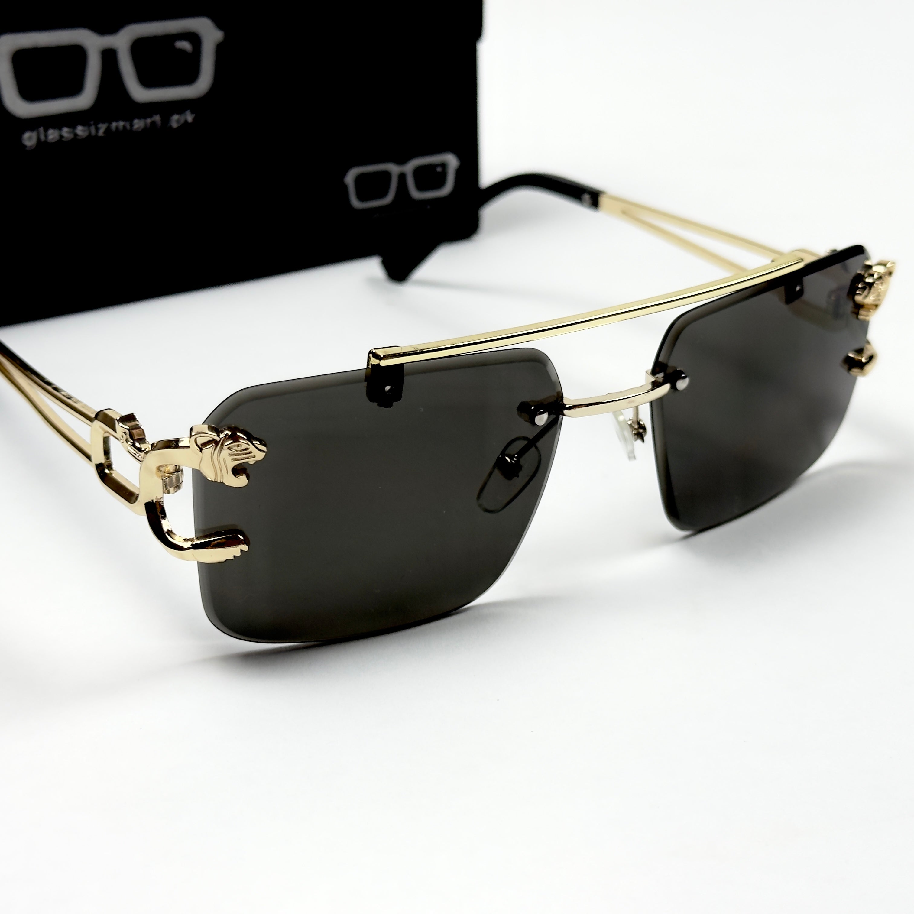 Cartier - RR49 - 53 - Golden Black - Double Bridge - Rimless - Metal - Square - Sunglasses - Unisex