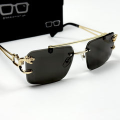 Cartier - RR49 - 53 - Golden Black - Double Bridge - Rimless - Metal - Square - Sunglasses - Unisex