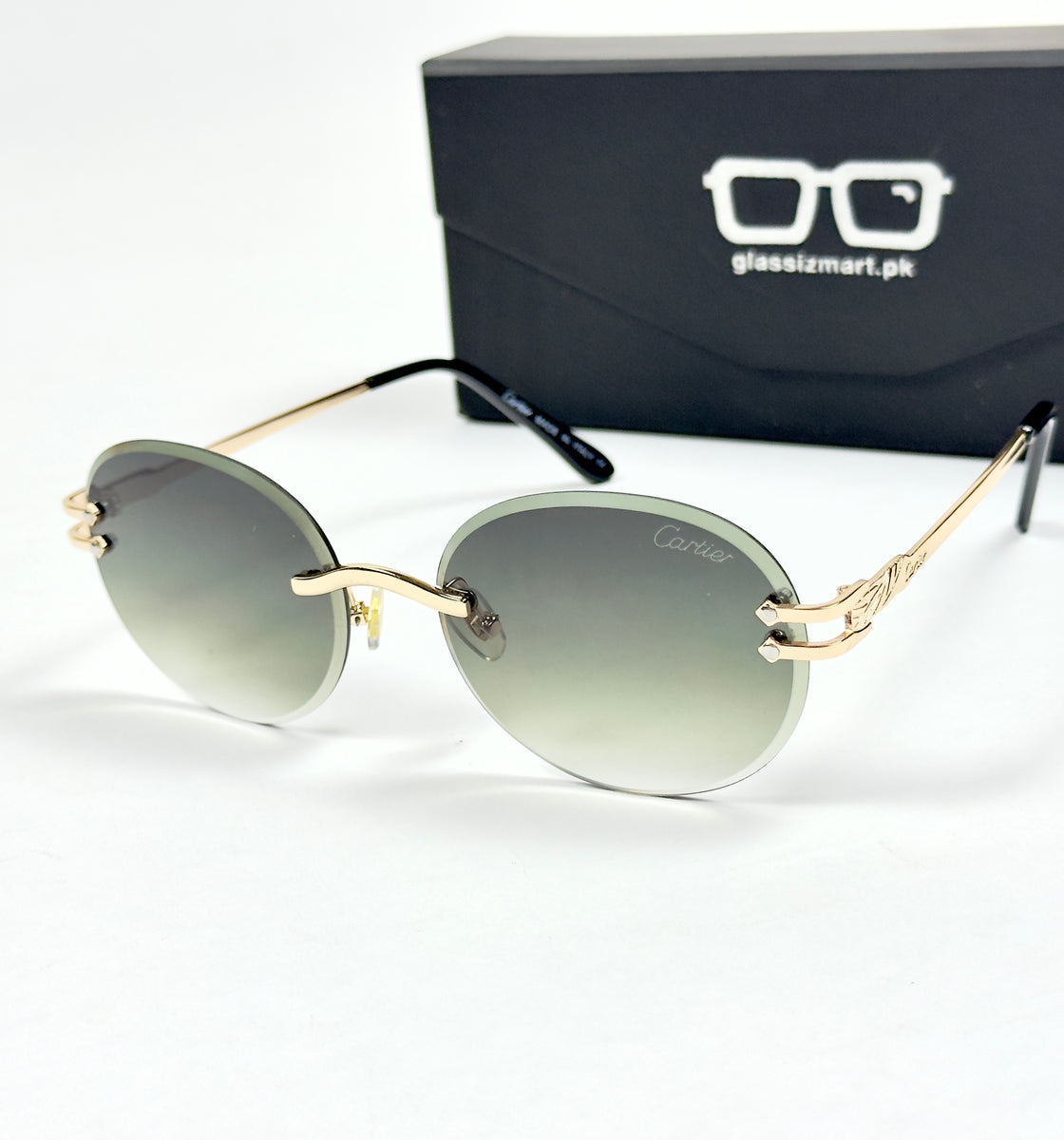Cartier – 142 – 60 – Golden Green – Metal - Sunglasses – Rimless - Unisex