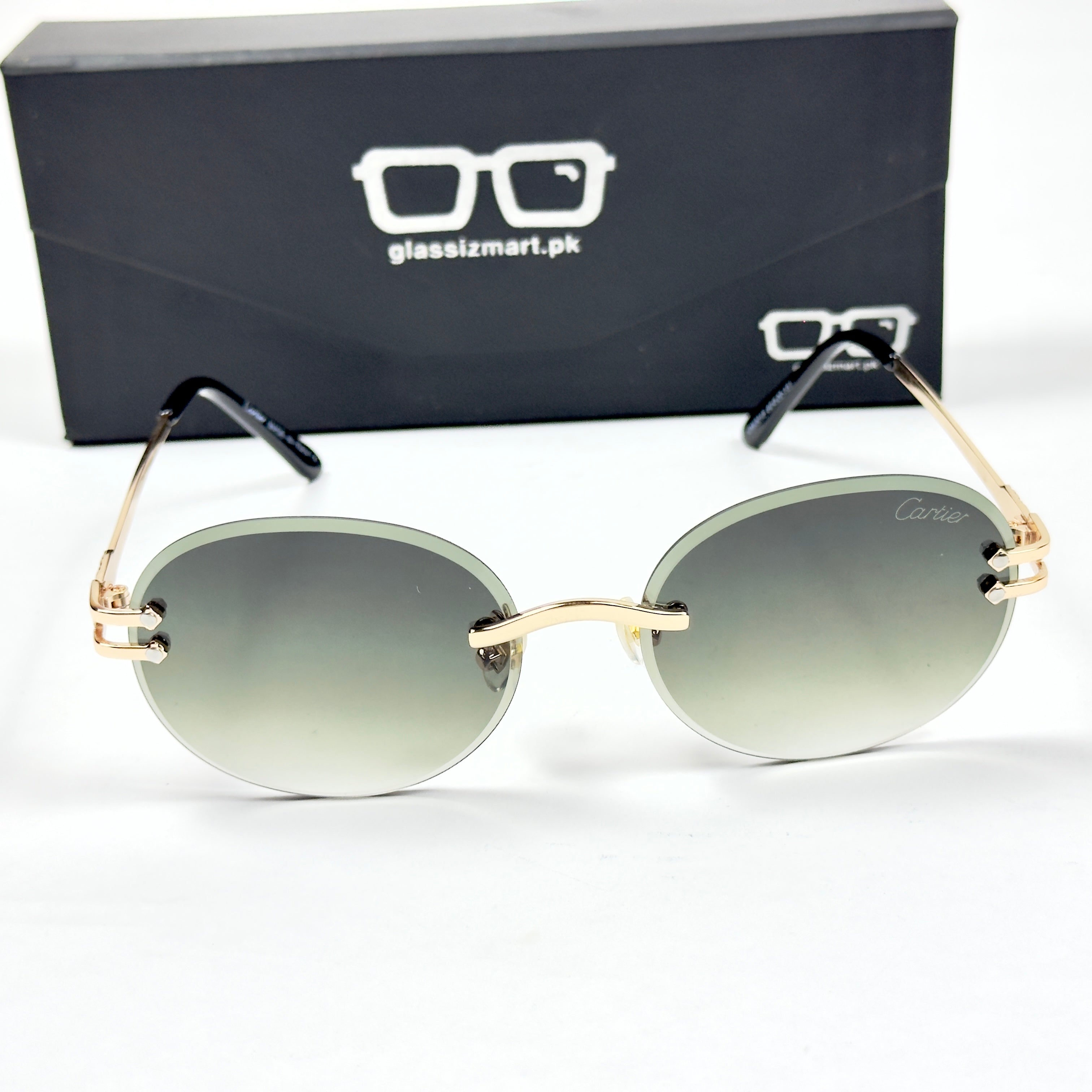Cartier – 142 – 60 – Golden Green – Metal - Sunglasses – Rimless - Unisex