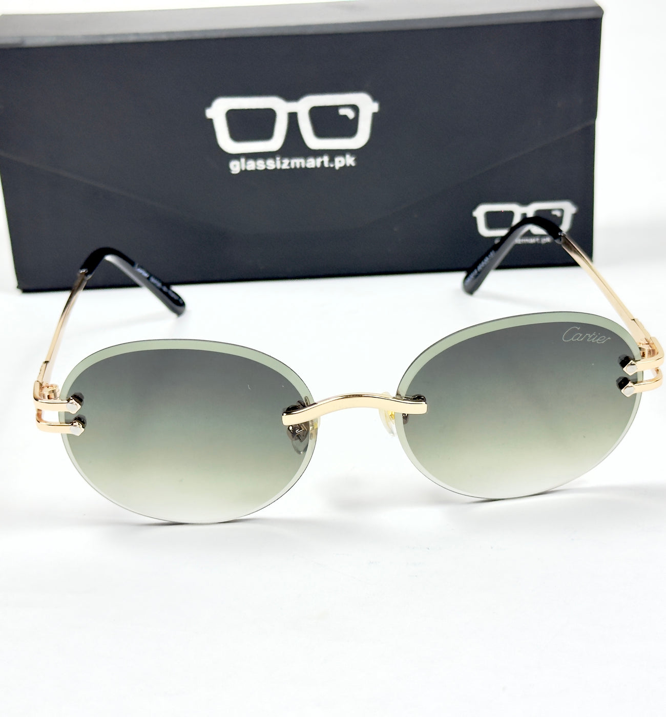 Cartier – 142 – 60 – Golden Green – Metal - Sunglasses – Rimless - Unisex