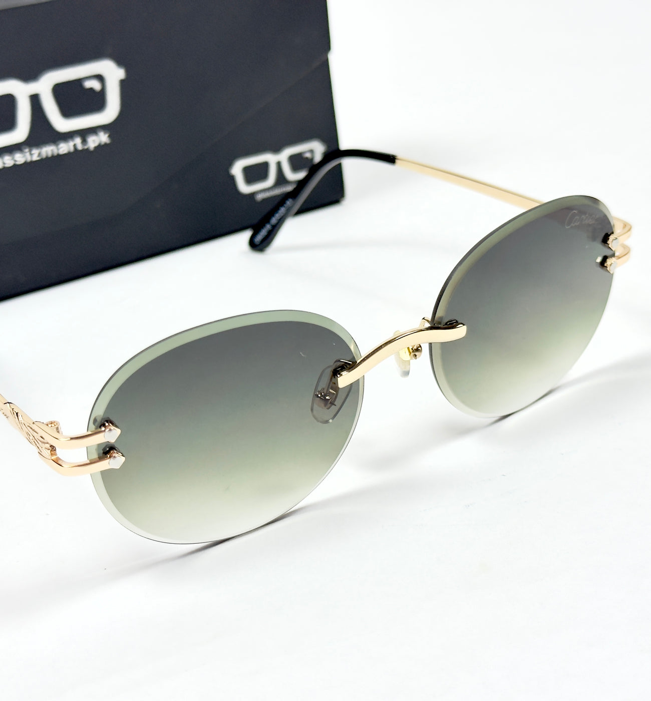 Cartier – 142 – 60 – Golden Green – Metal - Sunglasses – Rimless - Unisex