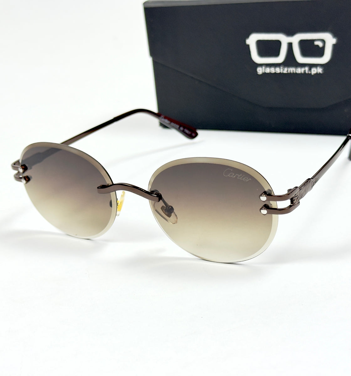 Cartier – 142 – 60 – Brown – Metal - Sunglasses – Rimless - Unisex