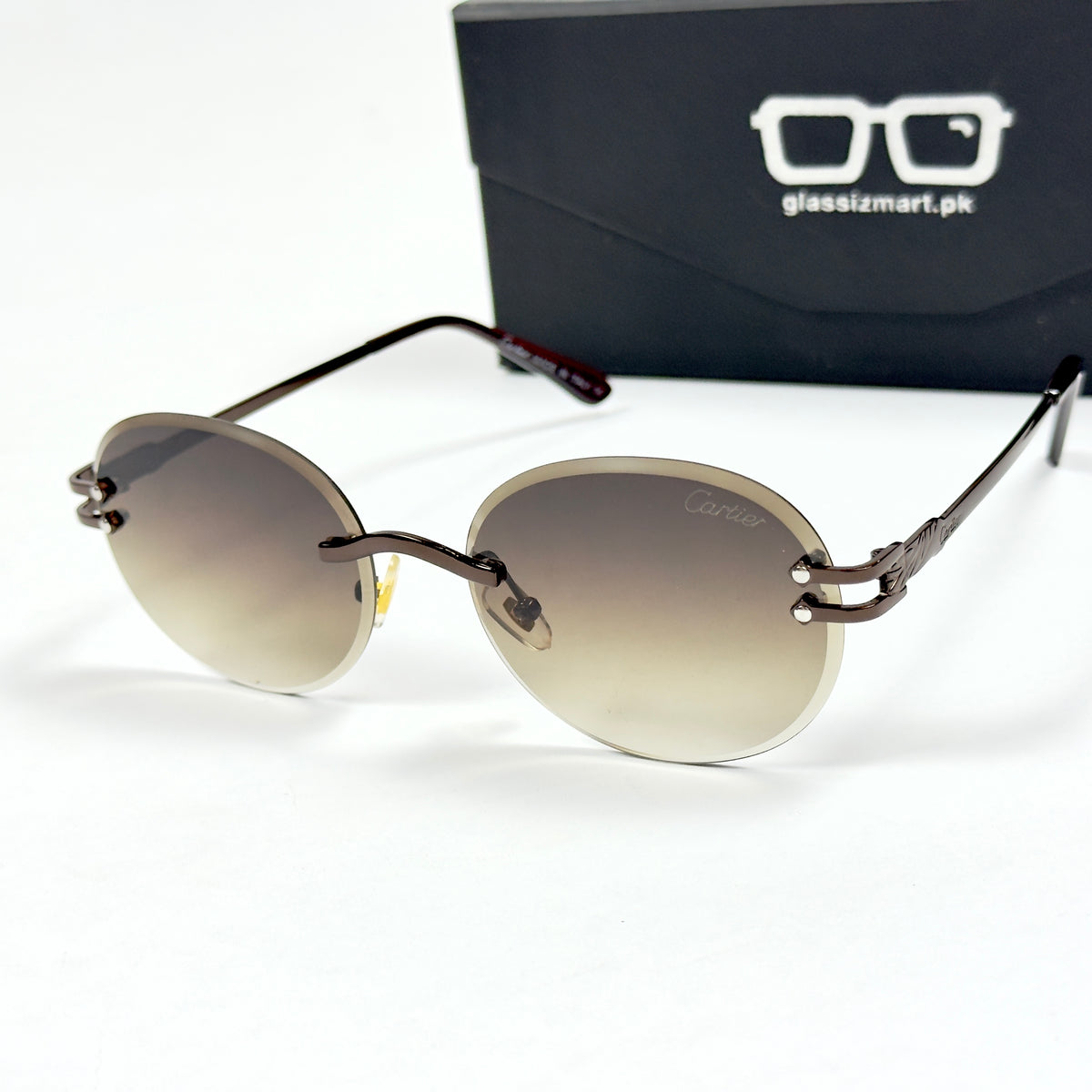 Cartier – 142 – 60 – Brown – Metal - Sunglasses – Rimless - Unisex