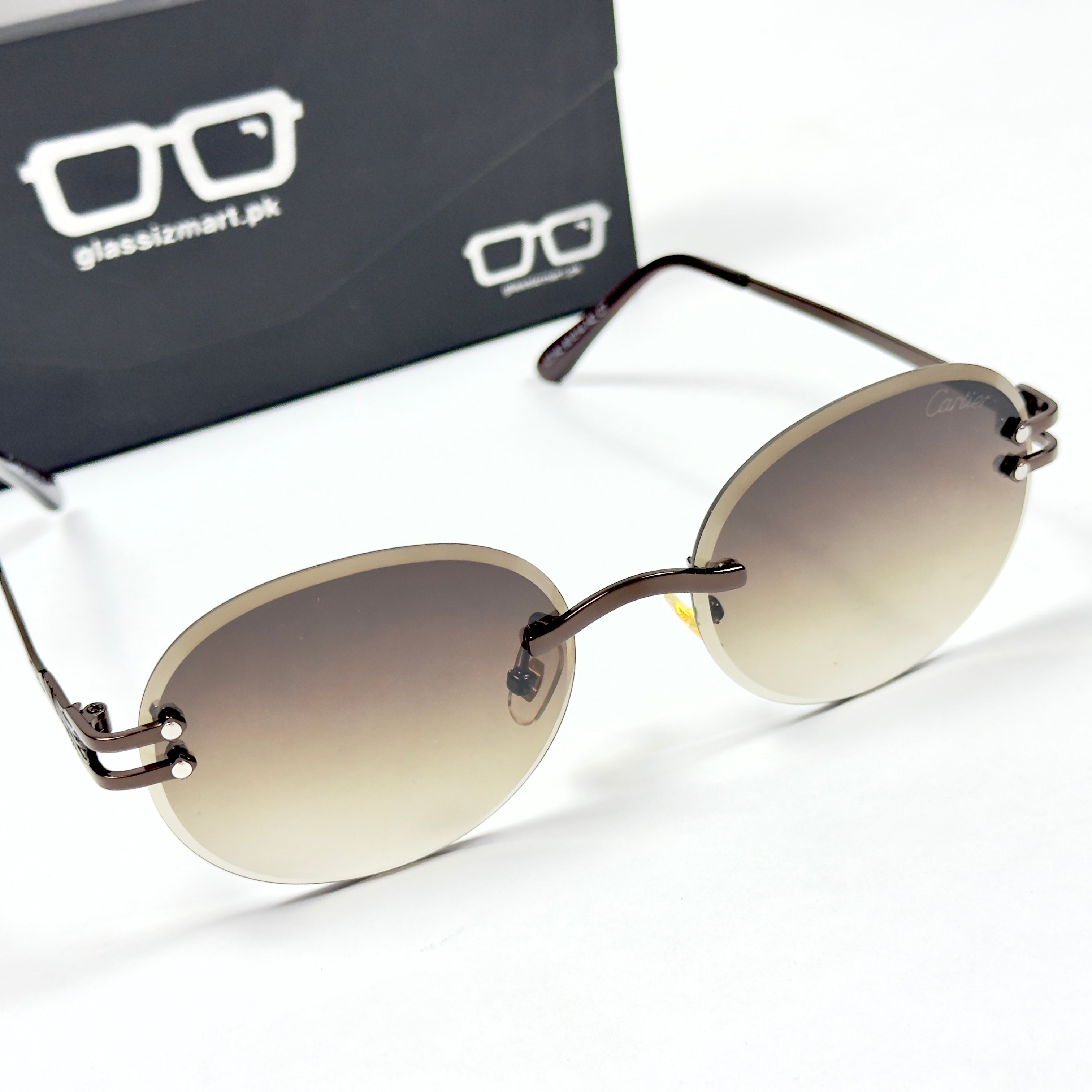 Cartier – 142 – 60 – Brown – Metal - Sunglasses – Rimless - Unisex