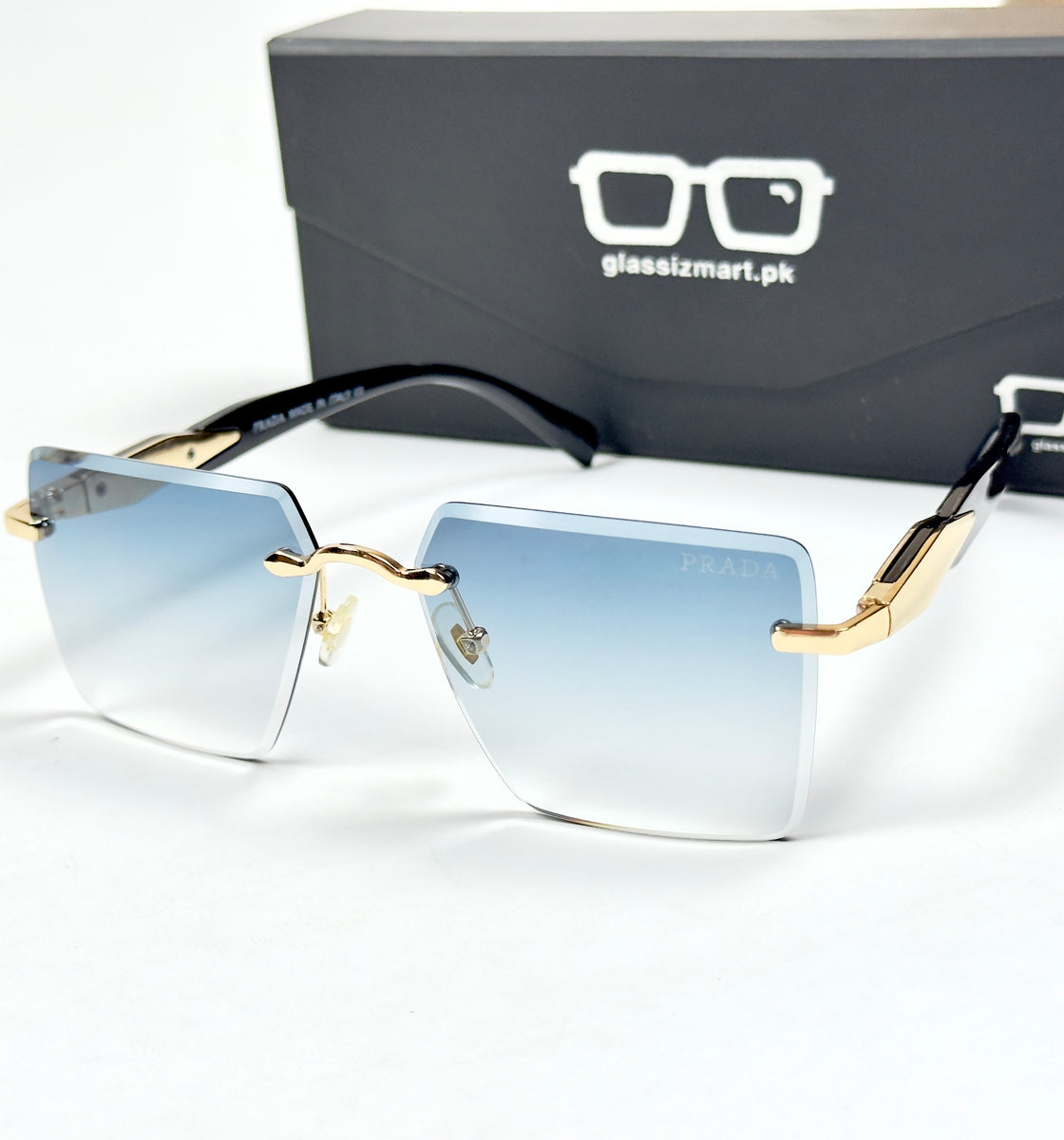 Prada – 3086 – 62 – Golden Blue – Metal - Sunglasses – Rimless - Unisex
