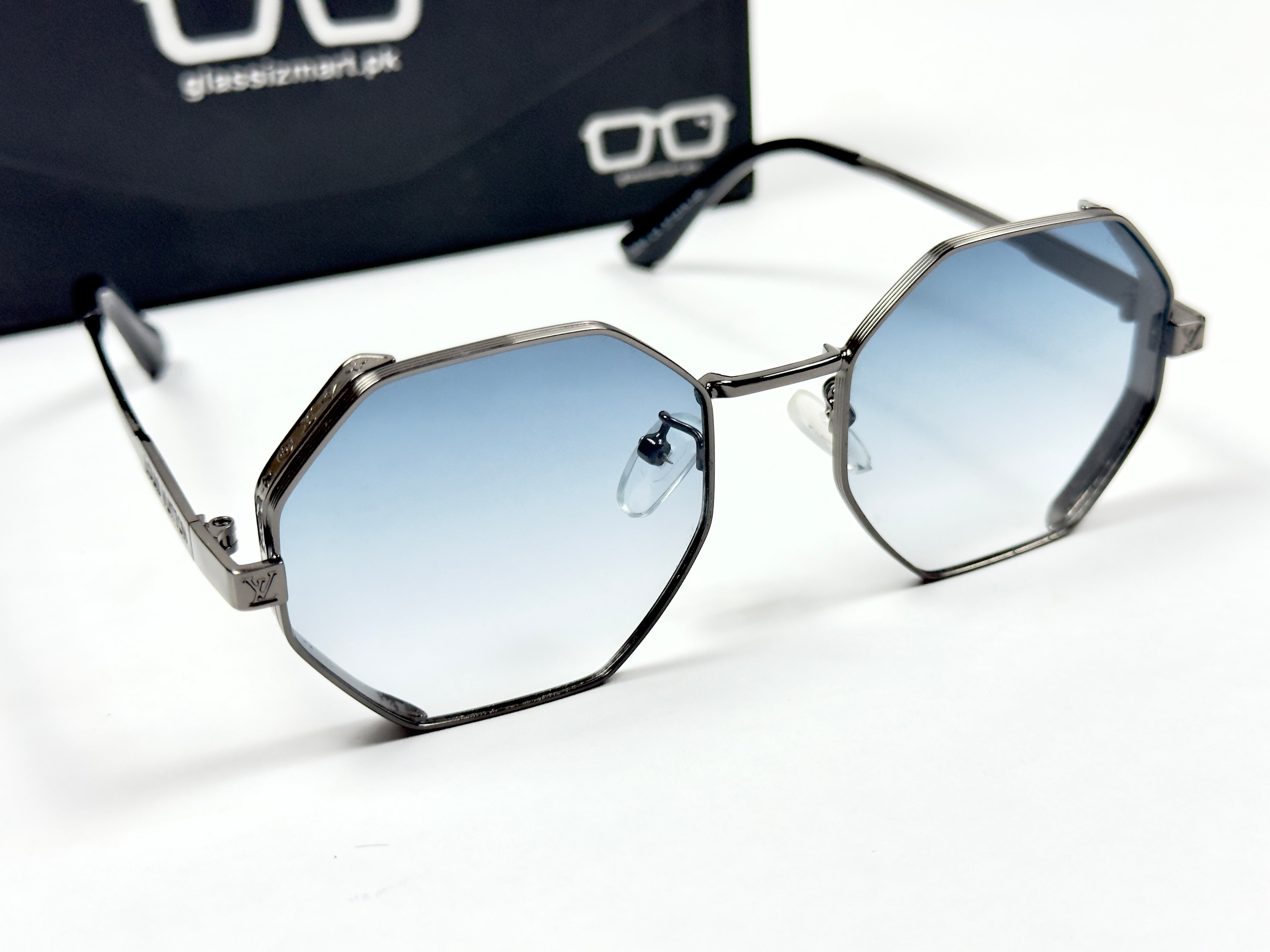 Louis Vuitton – 1938 – 57 – Grey Blue – Metal – Sunglasses – Ladies