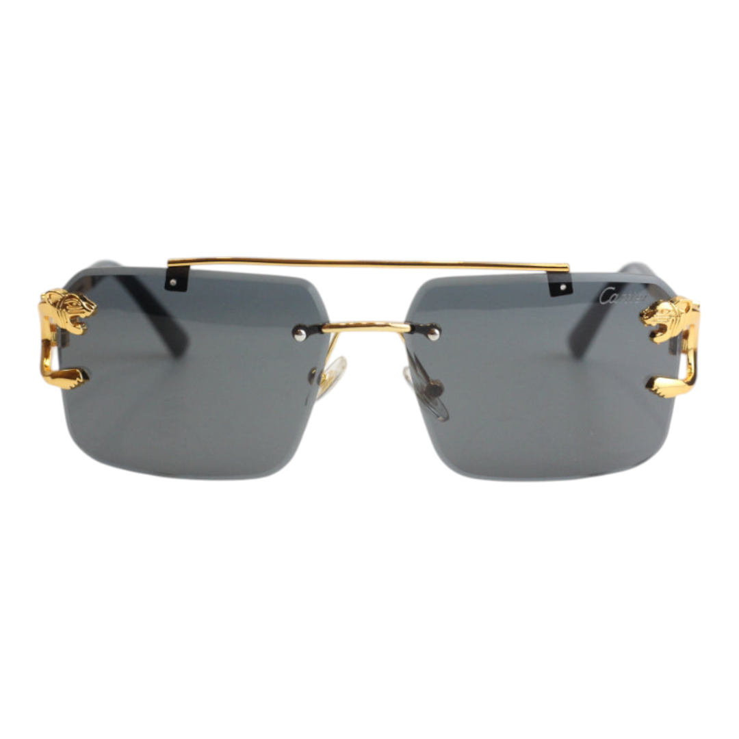 Cartier - RR49 - 53 - Golden - Black - Double Bridge - Rimless - Metal - Square - Sunglasses - Unisex
